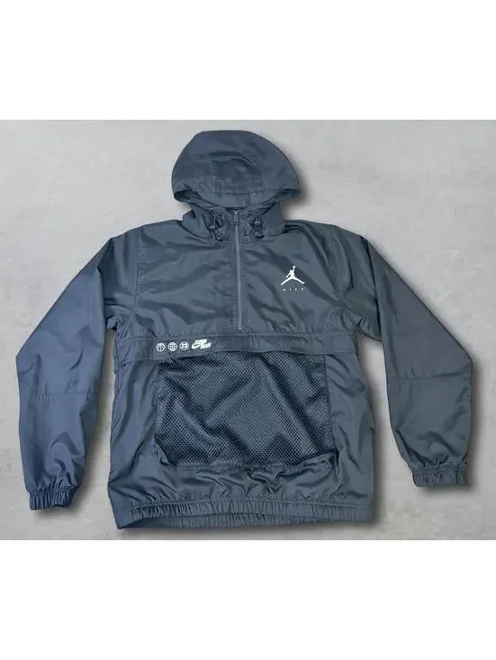 Nike Jordan Windbreaker Hoodie Jacket Black with Mesh Pocket - Picture 2 of 8